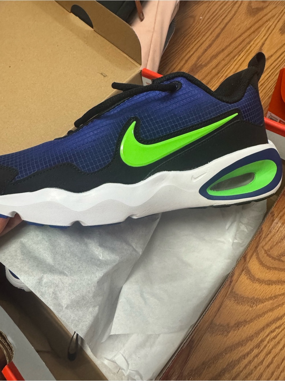 Nike Kids Blue and Neon Green Low-Top Sneakers
